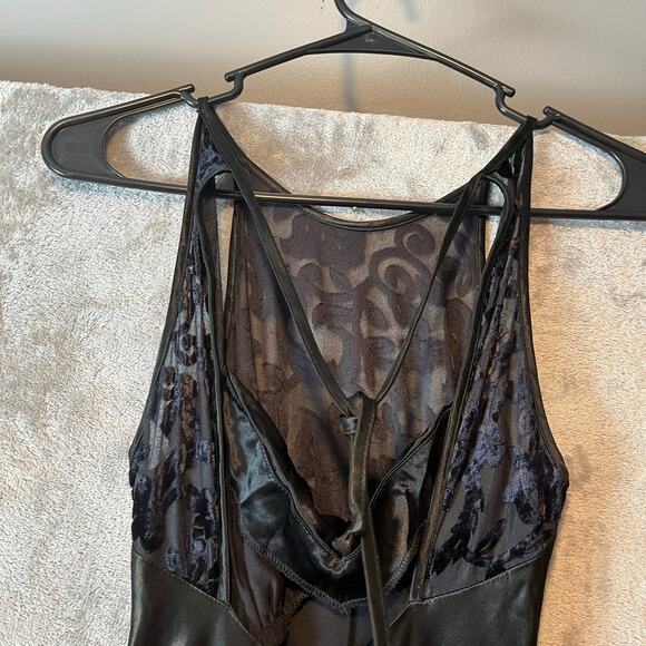 Vintage‎ 90s Black Satin Slip Dress Sheer Floral Mesh Bodice Gothic Grunge XS - Picture 6 of 7
